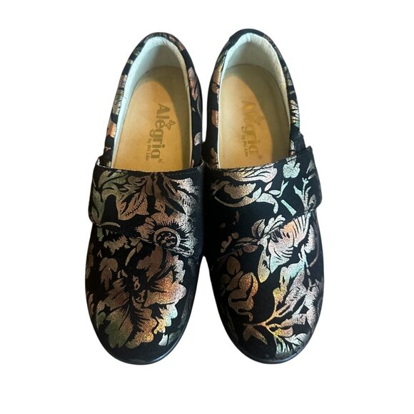 Alegria Women Lauryn Regal Gold Copper Floral Clog Shoes Nursing Size 37 6.5 - Picture 3 of 13